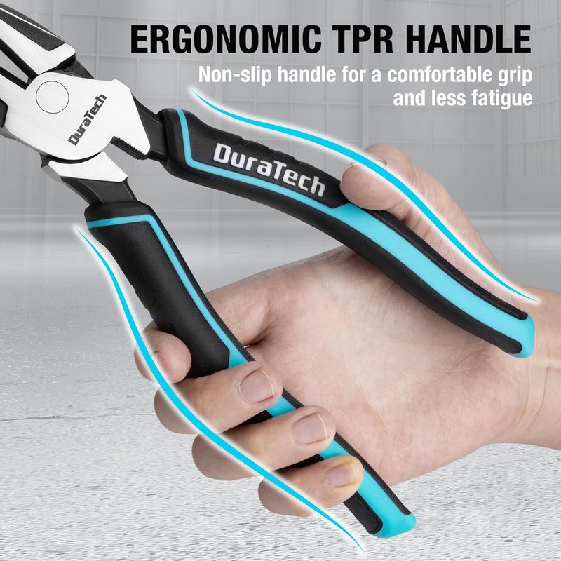 DURATECH 8" High Leverage Linemans Pliers, Cr-Ni Side Cutters, Linesman Pliers for Wire Cutting, Crimping - Image 5